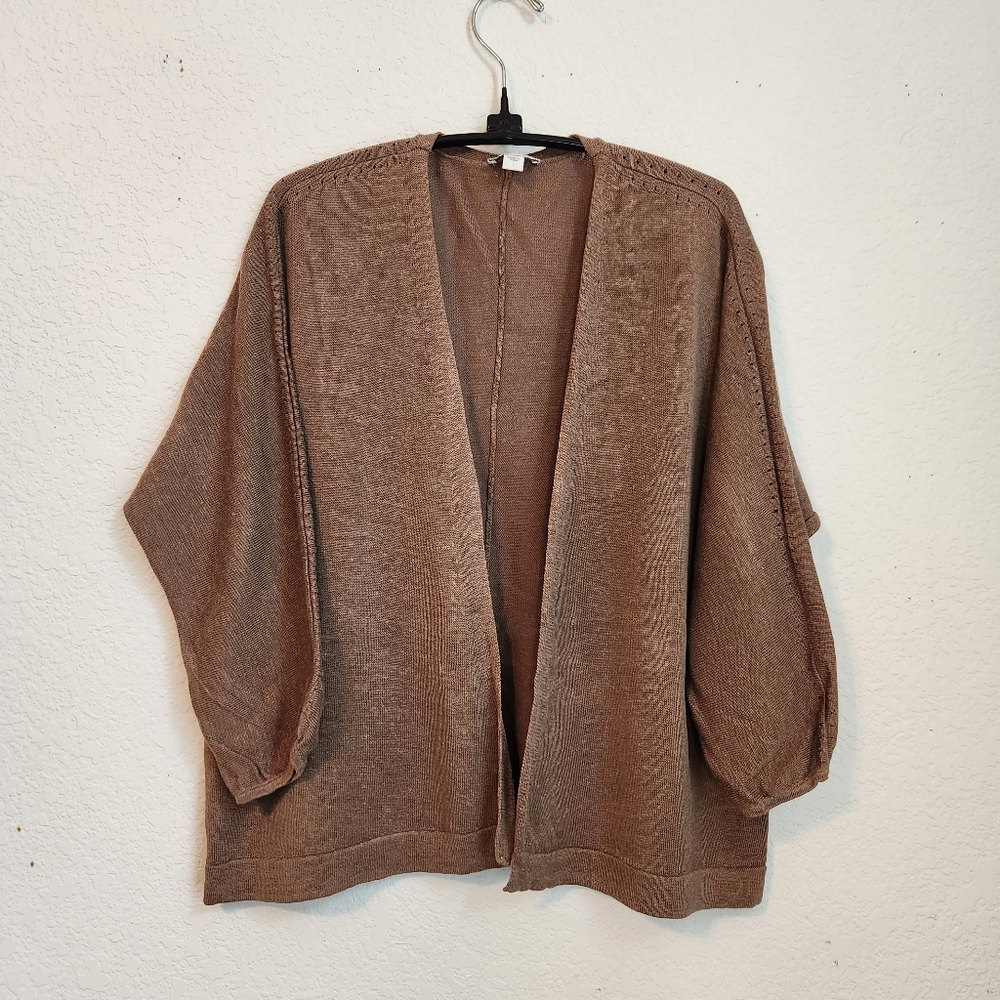 J. Jill Linen Blend Open Front Lightweight Tan Cardigan, Size L
